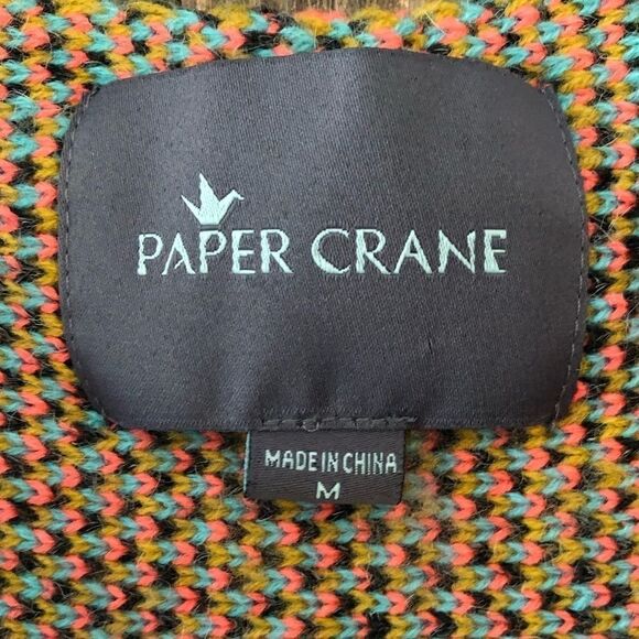 Paper Crane M Gray Orange Aztec Chunky Oversized Poncho Western Fringe Cardigan - Picture 5 of 10